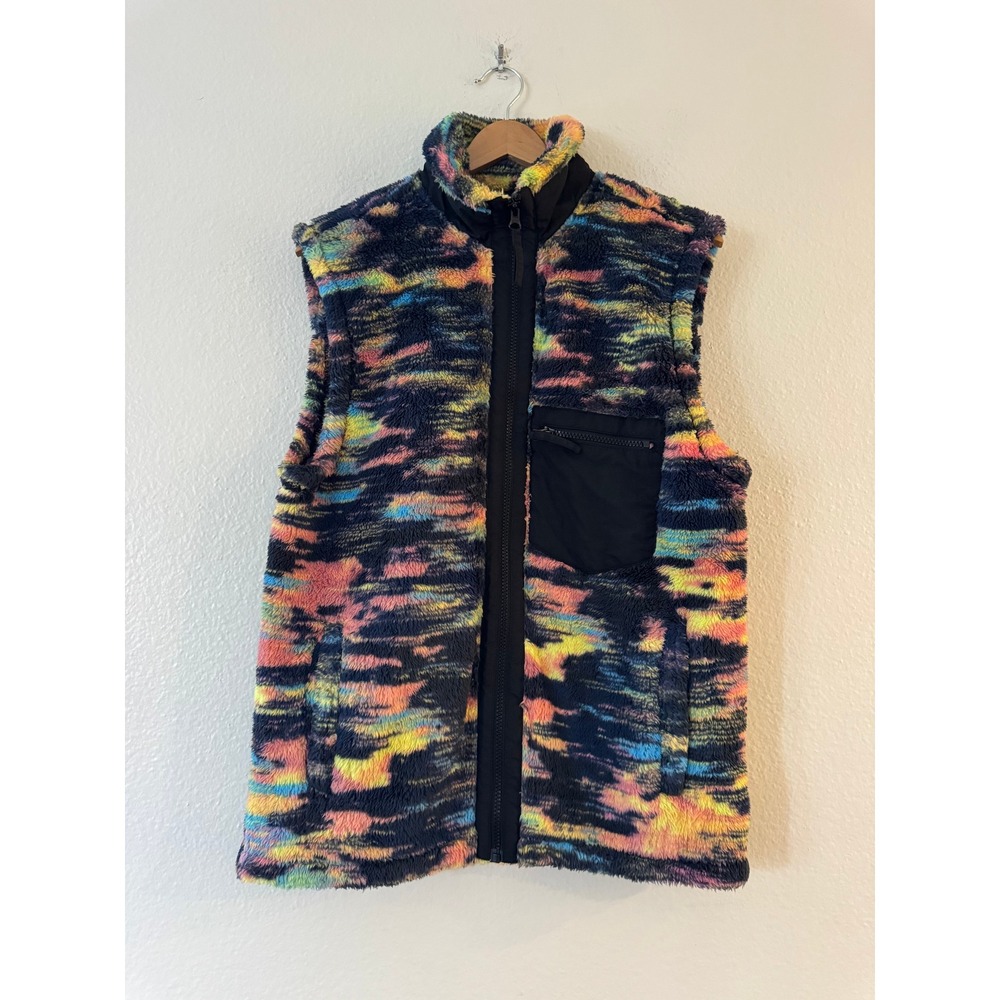 Original Use Fleece Vest Multi-Color Abstract Sherpa Zip Up XS Multicolor Ex